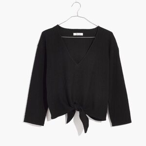 MADEWELL | Black V-Neck Tie-Front textured top 3/4 sleeves casual everyday XS